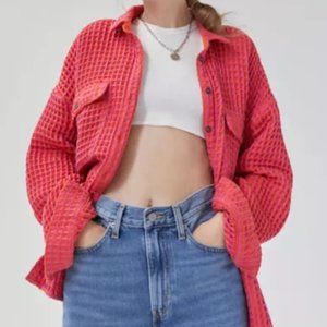 BDG Stanley Waffle Medium Button-Down Shirt Hot Pink